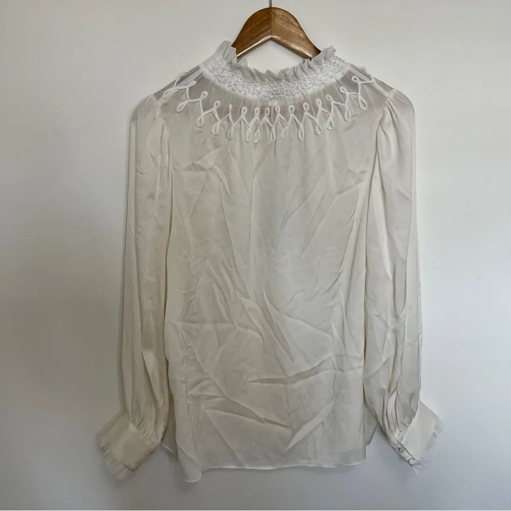 Kobi Halperin Womens Maria Ivory Silk Mock Neck Ruffled Blouse Size Large NWT